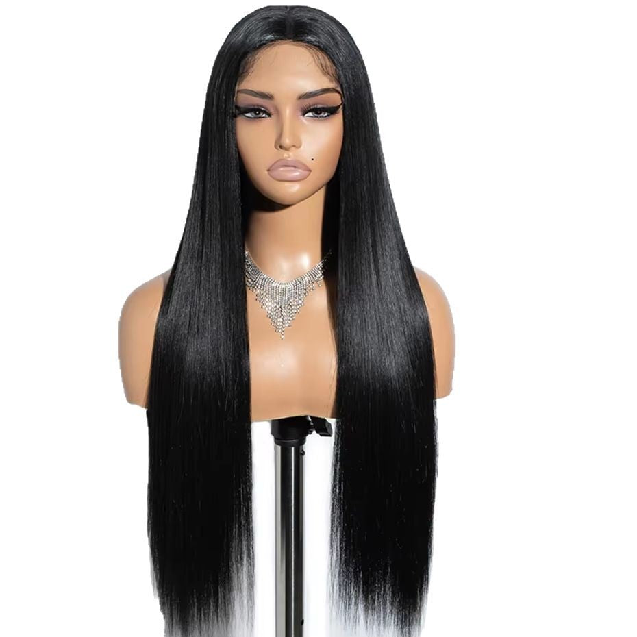 Glueless straight human hair wig with 150%–220% density