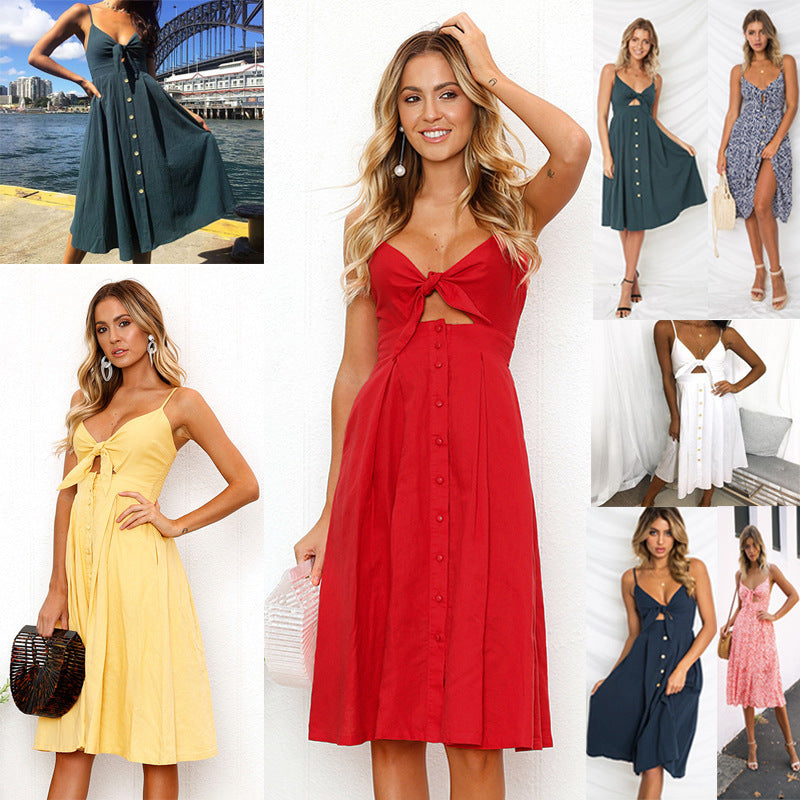 Women’s halter maxi dress with open-back bow