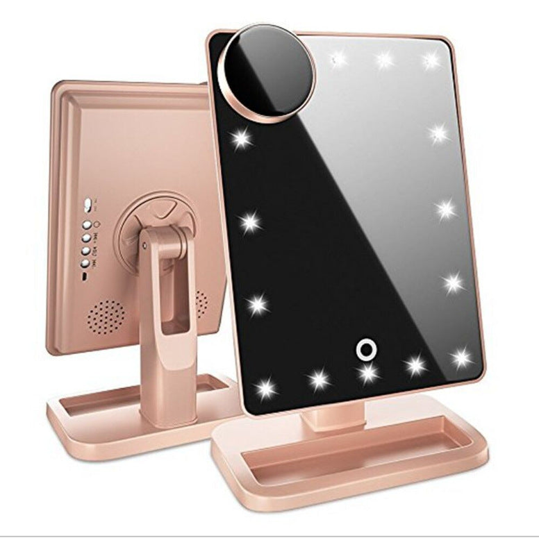 LED touchscreen vanity mirror with Bluetooth speaker