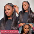 Glueless straight human hair wig with 150%–220% density