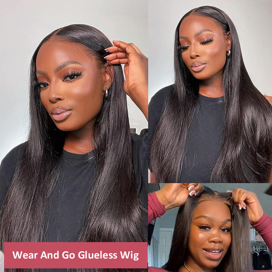 Glueless Straight Human Hair Wig – 150%–220% Density