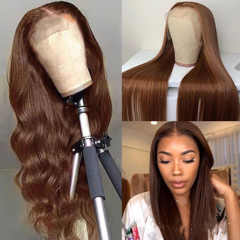 Brown lace-front human hair wig in 13×4 and 13×6 lace sizes