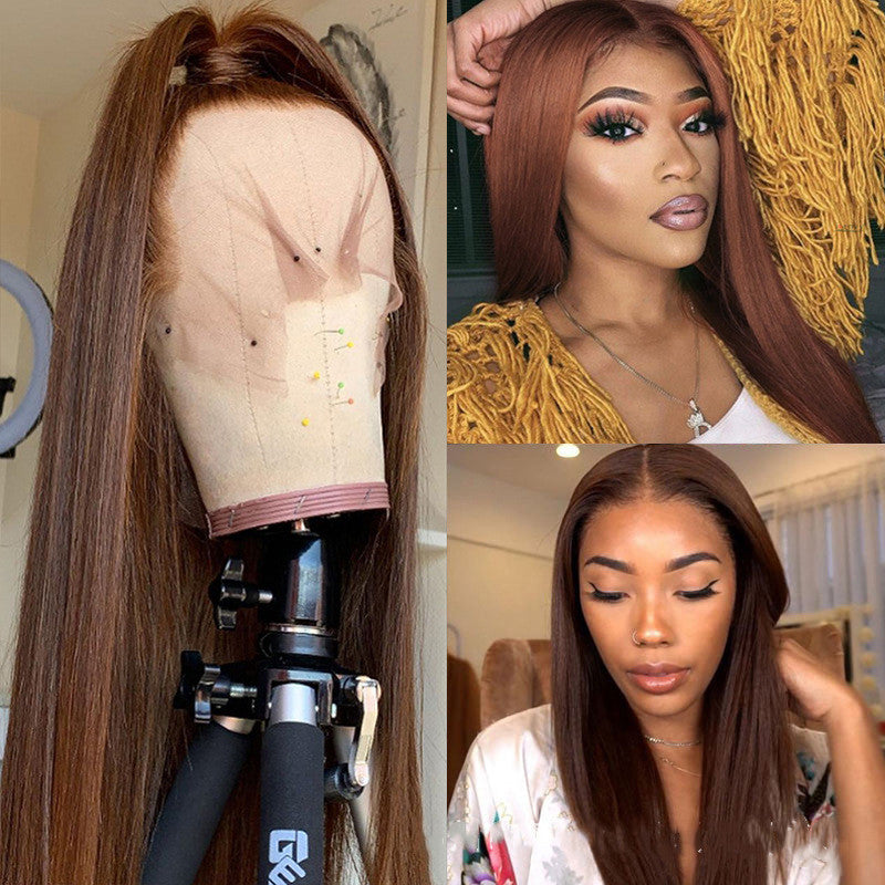 Brown lace-front human hair wig in 13×4 and 13×6 lace sizes